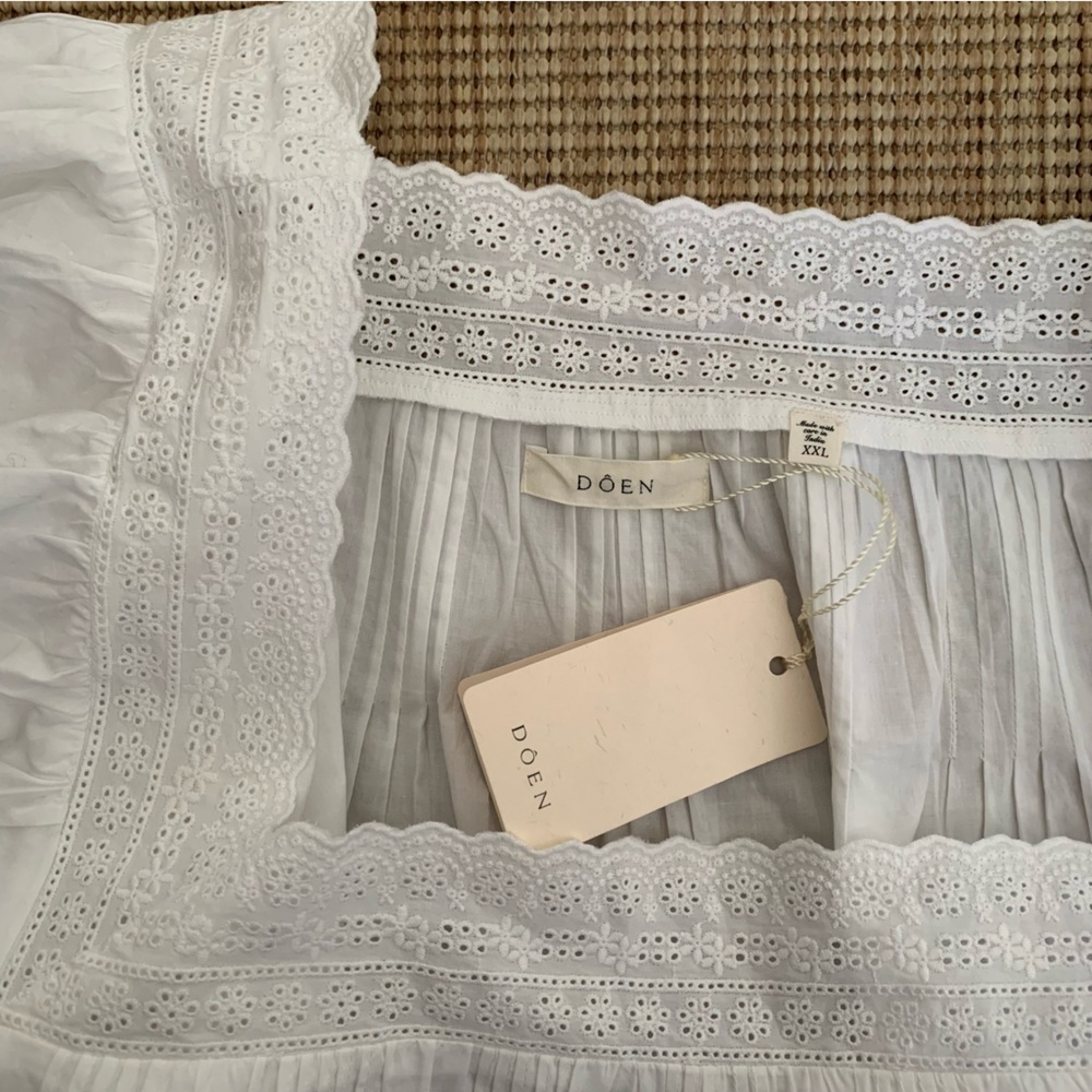 NWT Doen Francia Cotton Poplin Eyelet Pintuck Puff Sleeve Blouse Top Salt White - Picture 9 of 13